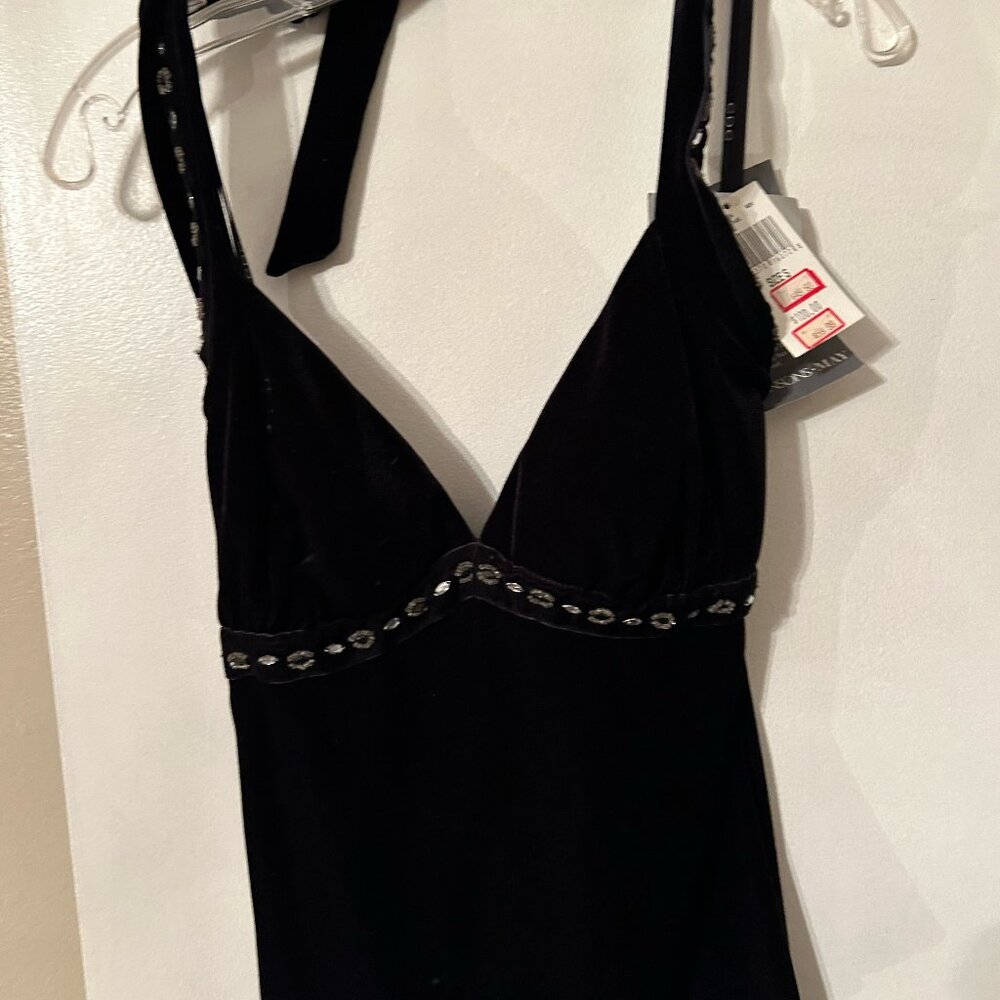 Black Velvet Halter Top with jeweled front. Built in bra foundation.
